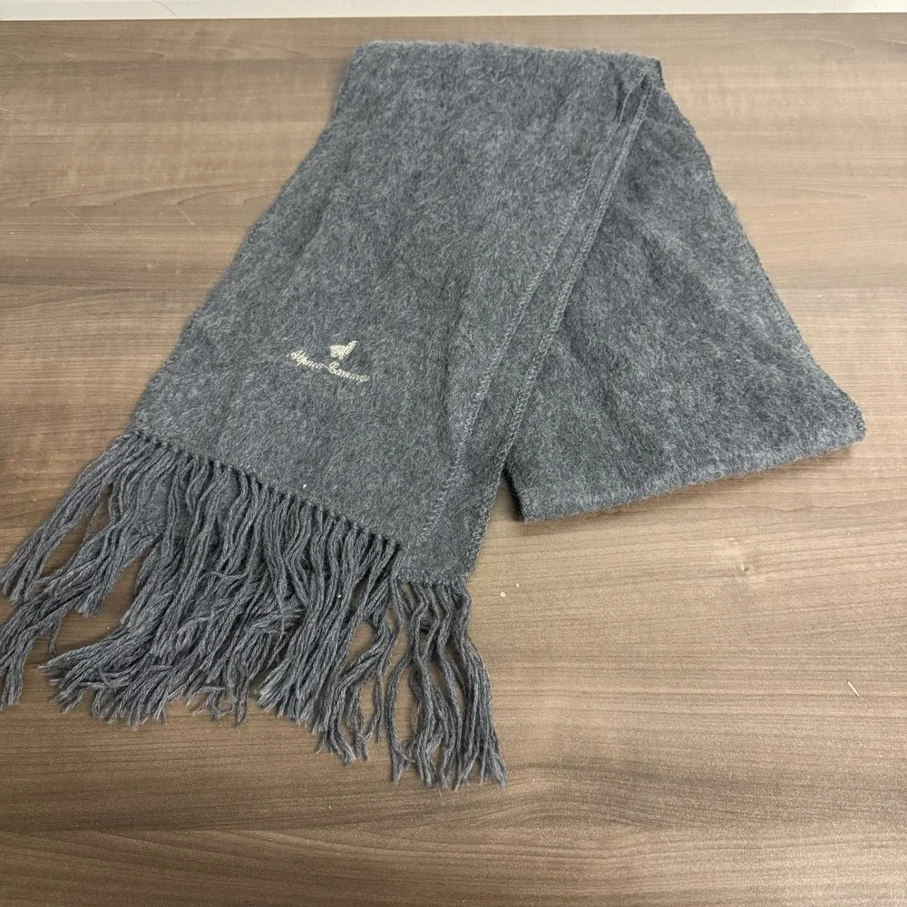 Alpaca Camargo Gray Silver Peruvian Alpaca Wool Scarf Fringe‎ Embroidered OS
